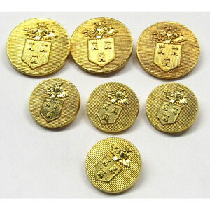 7pcs Gold Blazer Buttons Set London Badge & Button Company Triple Castle Crest